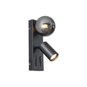 Moderné nástenné svietidlo čierne 2-svetlá naklápacie s portom USB-C - Lesly vyobraziť