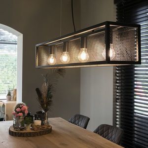 Priemyselné závesné svietidlo čierne s tkaným efektom 4-žiarovkové - Cage vyobraziť
