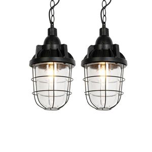 Sada 2 priemyselných závesných svietidiel čiernych - Cabin vyobraziť