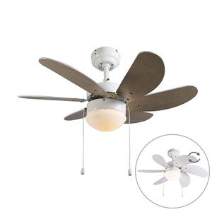 Stropný ventilátor biely s drevenou potlačou 80 cm s ťahovým spínačom - Fresh vyobraziť