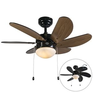 Stropný ventilátor čierny s drevenou potlačou 80 cm so šnúrkou - Fresh vyobraziť