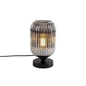 Art Deco stolná lampa čierna s dymovým sklom - Banci vyobraziť