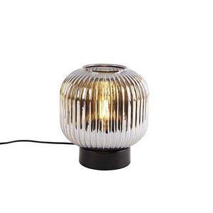 Stolná lampa v štýle Art Deco čierna s dymovým sklom - Karel vyobraziť