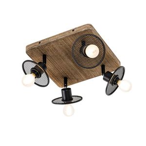 Priemyselné stropné bodové svetlo čierne s drevom 4-svetlo - Jasmine vyobraziť