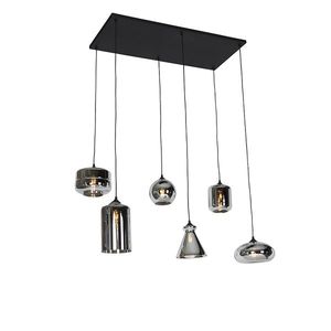 Art Deco závesné svietidlo čierne s dymovým sklom 6-žiarovkové - Wallace vyobraziť