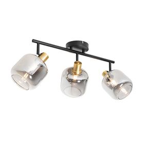 Stropné bodové svietidlo čierne s dymovým sklom obdĺžnikové 3-žiarovkové - Zuzanna vyobraziť