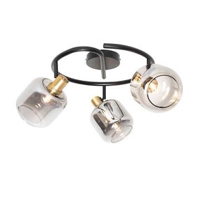 Stropné bodové svetlo čierne s dymovým sklom okrúhle 3-svetlo - Zuzanna vyobraziť