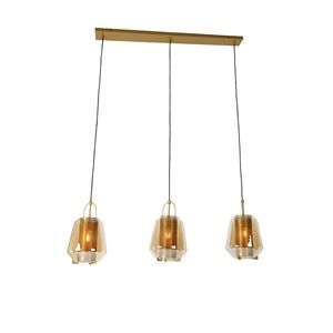 Závesné svietidlo zlaté s jantárovým sklom 23 cm obdĺžnikové 3-svetlo - Kevin vyobraziť