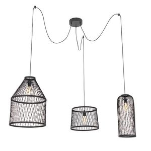 Rustikálne závesné vonkajšie svietidlo čierny ratan 3-svetlo - Calamus vyobraziť