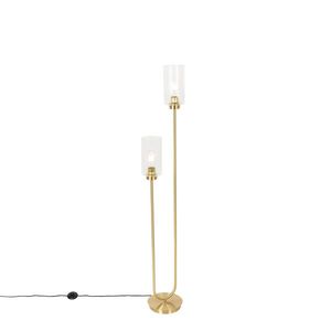 Stojaca lampa v štýle art deco zlatá so sklom 2-žiarovková - Laura vyobraziť
