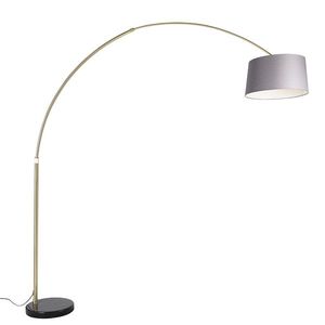 Oblúková lampa mosadz s mramorom a sivým látkovým tienidlom 45 cm - XXL vyobraziť