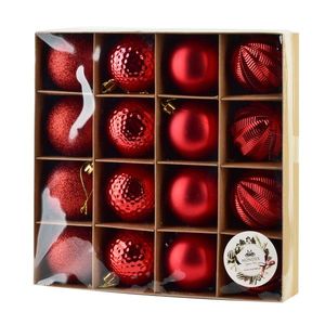 Sada 16 ks vánočních baněk Luca červená vyobraziť