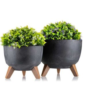 Sada 2 květináčů Rosa Linea černý beton vyobraziť