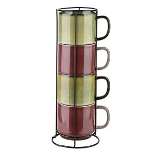 Sada 4 ks porcelánových hrnků EVIE 400 ml červená/zelená vyobraziť