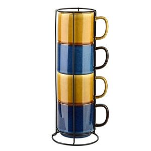 Sada 4 ks porcelánových hrnků EVIE 400 ml zlatá/modrá vyobraziť