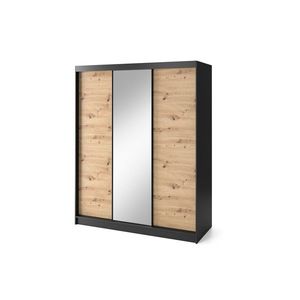 Šatní skříň Esville se zrcadlem 180 cm dub Artisan/černá vyobraziť