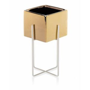 Stojan na kvety s kvetináčom Mizu 23 cm zlatý/biely vyobraziť