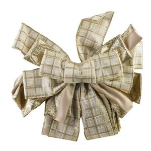 Vánoční dekorativní mašle Santa Lila 32x130 cm béžovo-zlatá s kostkovaným vzorem vyobraziť