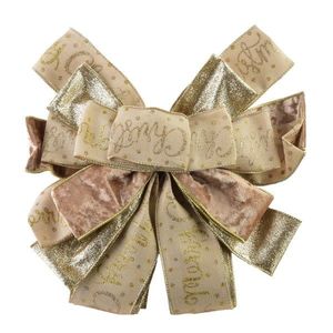 Vánoční dekorativní mašle Santa Lila 32x130 cm béžovo-zlatá s nápisem Merry Christmas vyobraziť