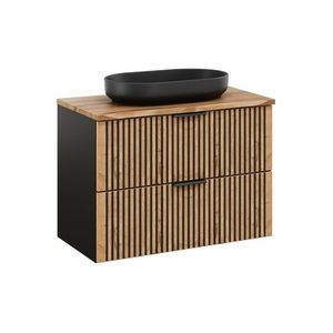 Závěsná skříňka Casad Nature River s deskou a umyvadlem 80 cm dub wotan/černá vyobraziť