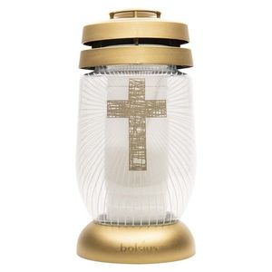 Cintorínsky lampáš BOLSIUS 22cm zlatý kríž vyobraziť