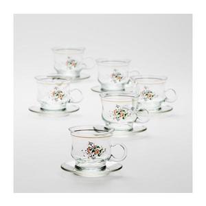 Sada 6x sklenená šálka s podšálkou číra kytica č. 2 vyobraziť