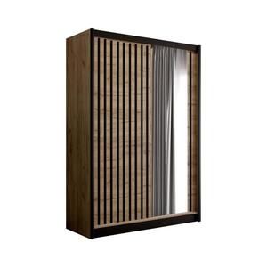 Šatníková skriňa so zrkadlom SANTINO 150x215 cm dub craft/čierna LADDER 150 Craft/Lamele czarne vyobraziť