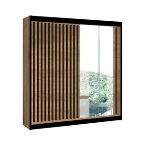 Šatníková skriňa so zrkadlom SANTINO 203x215 cm dub craft/čierna LADDER 203 Craft/Lamele czarne vyobraziť