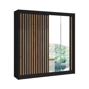 Šatníková skriňa so zrkadlom SANTINO 203x215 cm čierna/dub craft LADDER 203 Czarny/Lamele dąb craft vyobraziť