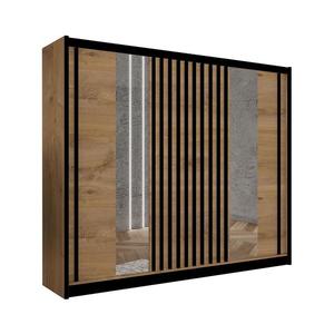Šatníková skriňa so zrkadlom SANTINO 250x215 cm dub craft/čierna LADDER 250 Craft/Lamele czarne vyobraziť