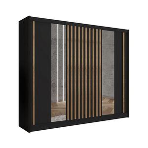 Šatníková skriňa so zrkadlom SANTINO 250x215 cm čierna/dub craft LADDER 250 Czarny/Lamele dąb craft vyobraziť