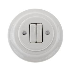 Bohemia-Design - Porcelánový retro dvojitý vypínač s rámčekom č. 5 biely 12357537 vyobraziť