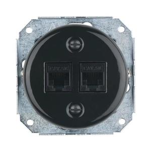 Bohemia-Design - Porcelánová retro ethernetová zásuvka bez rámčeka 2x CAT.5E čierna 12359361 vyobraziť