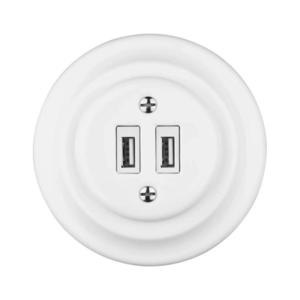 Bohemia-Design - Porcelánová retro USB napájacia zásuvka s rámikom 2x USB-A biela 12359388 vyobraziť