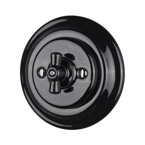 Bohemia-Design - Porcelánový retro otočný vypínač s rámikom č. 7, čierny 12359373 vyobraziť