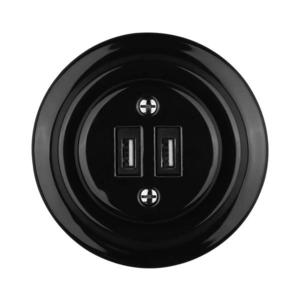 Bohemia-Design - Porcelánová retro USB napájacia zásuvka s rámčekom 2xUSB-A čierna 12359390 vyobraziť