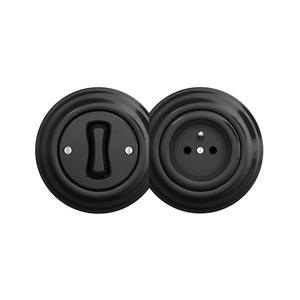 lap - Retro jednopólový vypínač č. 1 a zásuvka 230 V s čiernym rámčekom 2xKA0017+KA0010+KA0015 vyobraziť