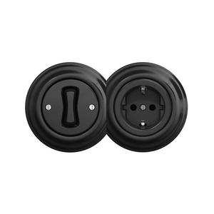 lap - Retro jednopólový vypínač č. 1 a zásuvka SCHUKO 230 V so rámčekom v čiernej 2xKA0017+KA0010+KA0107 vyobraziť