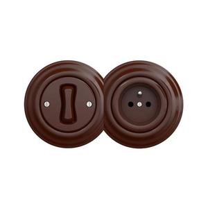 lap - Retro jednopólový vypínač č. 1 a zásuvka 230V s rámčekom hnedá 2xKA0035+KA0028+KA0033 vyobraziť