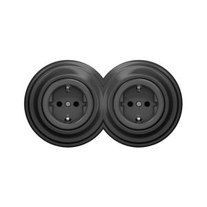 lap - Dvojitá retro domová zásuvka s rámčekom SCHUKO 230V antracitová 2xKA0044+2xKA0110 vyobraziť