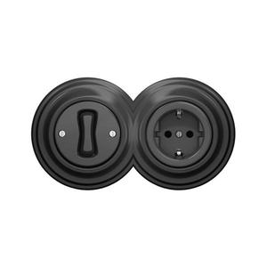 lap-Retro jednopolový vypínač č. 1 a zásuvka SCHUKO 230 V s antracitovým rámčekom 2xKA0044+KA0037+KA0110 vyobraziť