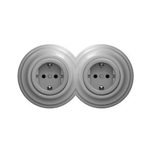 lap - Dvojitá retro domová zásuvka s rámčekom SCHUKO 230V sivá 2xKA0053+2xKA0111 vyobraziť