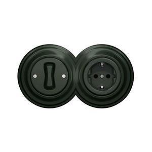 lap - Retro jednopólový vypínač č. 1 a zásuvka SCHUKO 230 V so zeleným rámikom 2xKA0062+KA0055+KA0112 vyobraziť