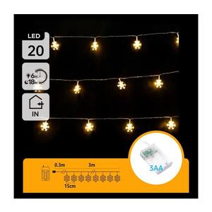 B.V. - LED Vianočná reťaz 20xLED/3xAA 3, 3m vločky B10303Q76 vyobraziť