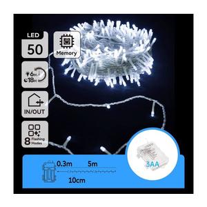 B.V. -LED Vonkajšia vianočná reťaz 50xLED/8 funkcií 3xAA 5, 3m IP44 studená biela B10303K1U vyobraziť