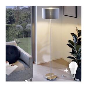 LED stojacia lampa TUNJA 1xE27/20W/230V, priemer 38 cm, matný chróm/šedá 1xSA2188+1xEG32484 vyobraziť
