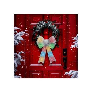 LED RGB vianočná dekorácia 11xLED/3xLR44 40x30 cm strieborná mašľa gl-58956A vyobraziť