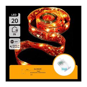 B.V. - LED vianočný svetelný reťazec 20xLED/3xAA 2m teplá biela, červená B103033XF vyobraziť
