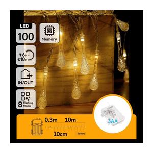 B.V. - vonkajší vianočný LED reťaz 100xLED/8 funkcií 3xAA 10m IP44 teplá biela kvapky B10303K59 vyobraziť