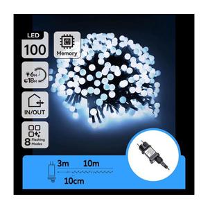 B.V. - LED vonkajšia dekoratívna reťaz 100xLED/3, 6W/230V/8 funkcií 10m IP44 studená biela B103031OG vyobraziť